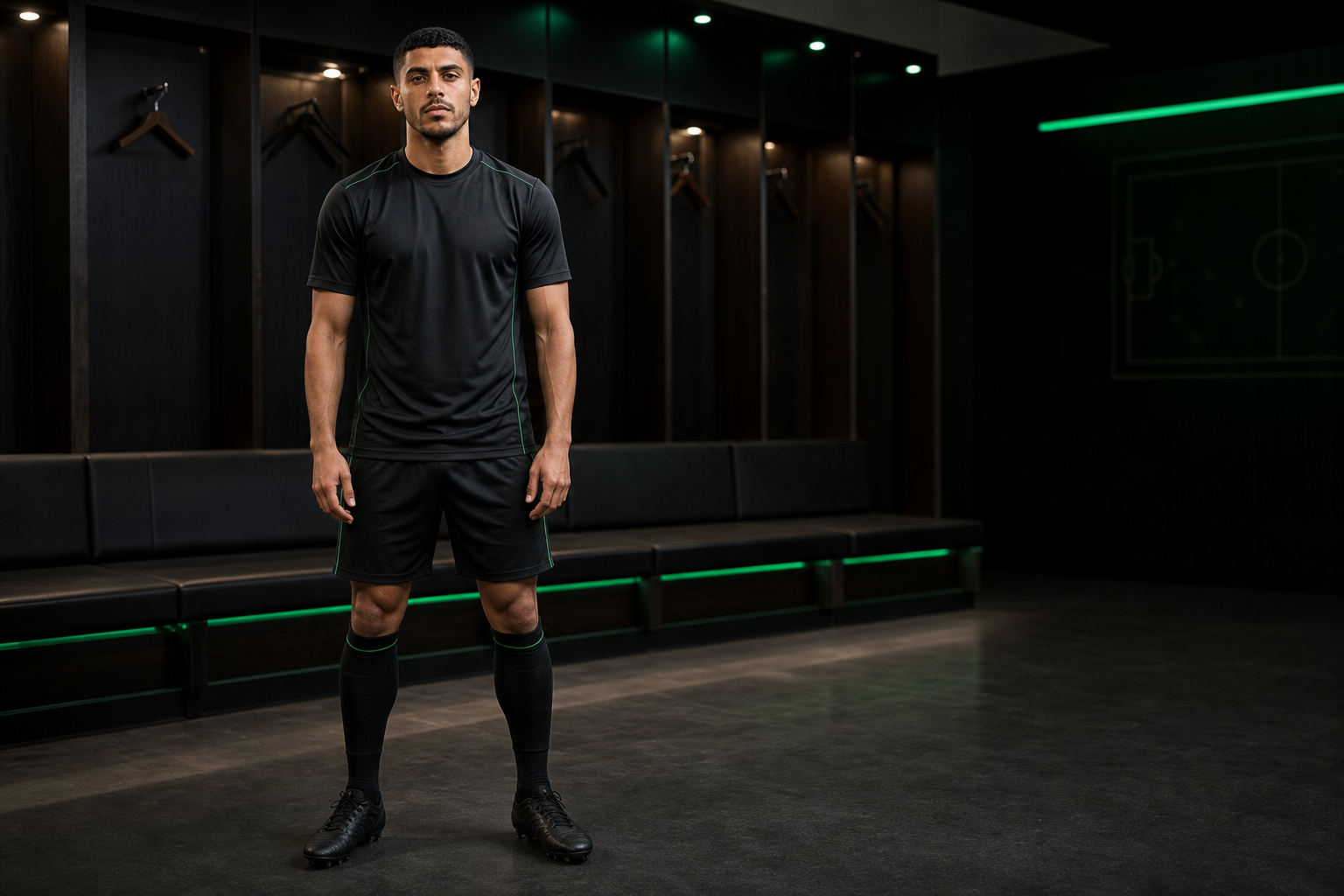 Fictional footballer in a neutral TOUCHLN training kit