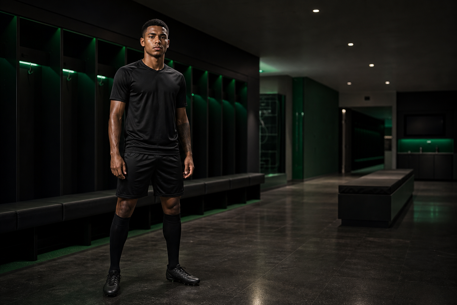 Fictional footballer in a neutral TOUCHLN training kit